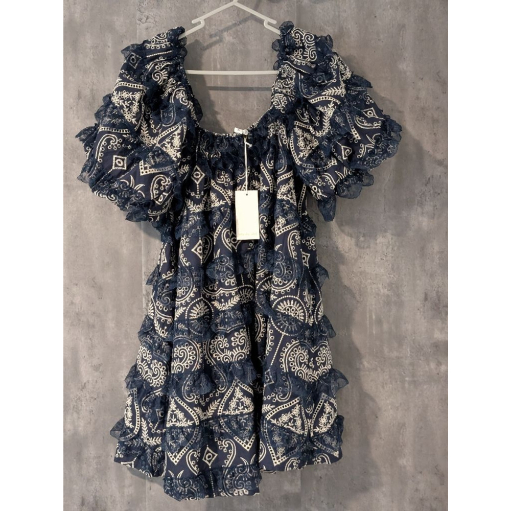 Navy Blue Patterned Mini Dress